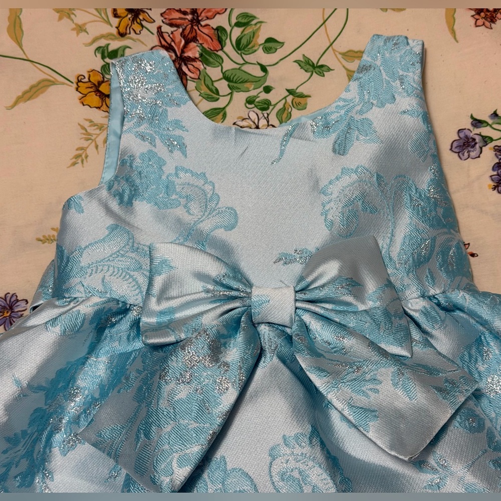 Rare Editions Light Blue Floral Kids Dress - Picture 3 of 4